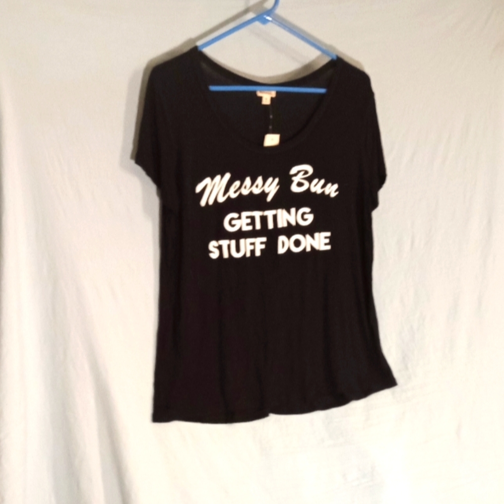 Black Graphic Tee with White Text NWT Size M